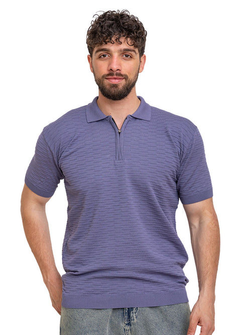Indigo Design 01024Knit Polo Neck Zipper-T-Shirt